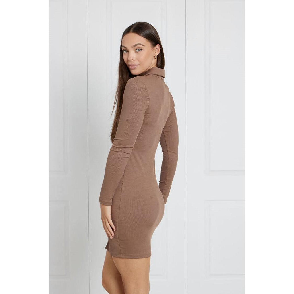 Button Front Ruched Short Dress - Taupe - Willow and Vine