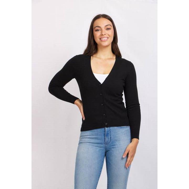 Button Thru Vneck Cardi - Black - Willow and Vine