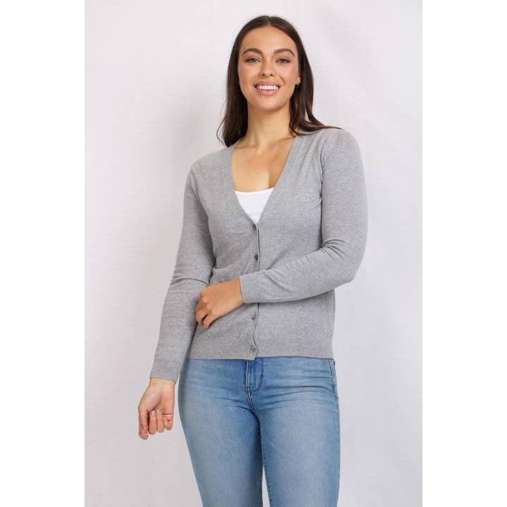 Button Thru Vneck Cardi - Grey - Willow and Vine