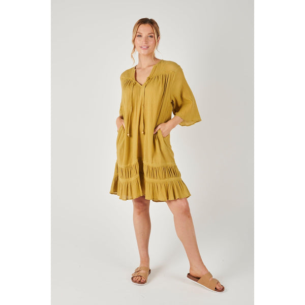 Gathered Panel Dress - Chartreuse - Willow and Vine