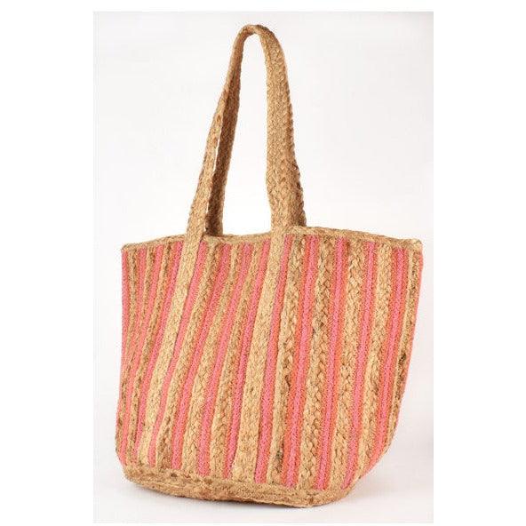 Jute Woven Contrast Tote Bag Natural - Willow and Vine