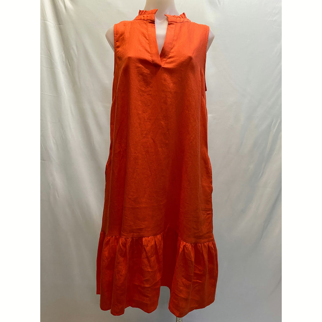 Linen Ruffle Midi Dress - Tango Orange - Willow and Vine