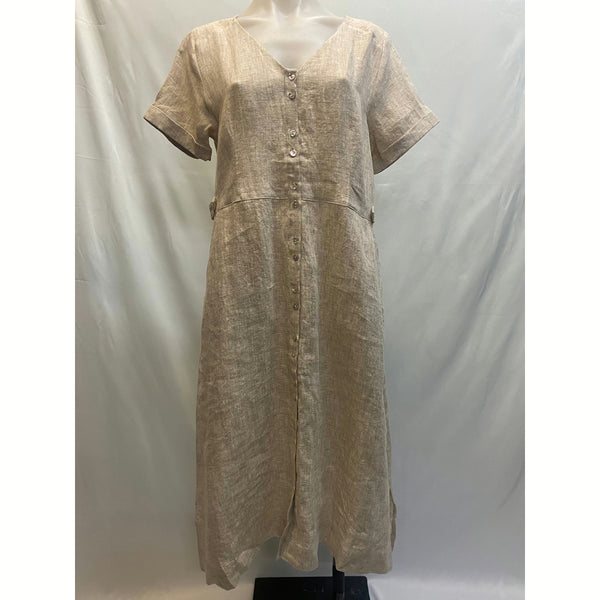 Linen V-Neck Button Through Dress - Sandshell Marle - Willow and Vine