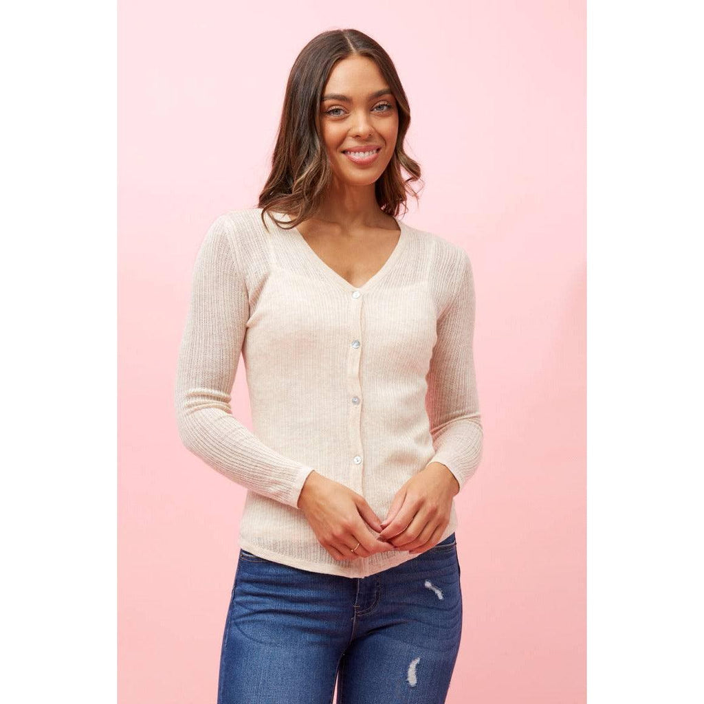 Long Sleeve Button Down Knit Cardigan Oatmeal - Willow and Vine