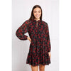 Long Sleeve Printed Dress with Neck Ties - Red/Black - Willow and Vine