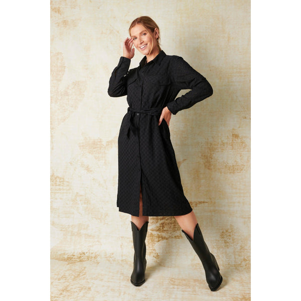 Long Sleeve Shirt Dress - Black - Willow and Vine