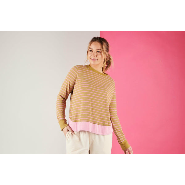 Scoop Hem Top - Khaki Stripe - Willow and Vine